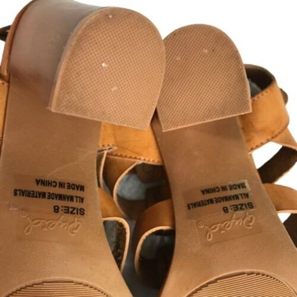 Qupid Faux Leather Multi Strap Block Heel Sandals Camel Size 8 - Picture 7 of 7